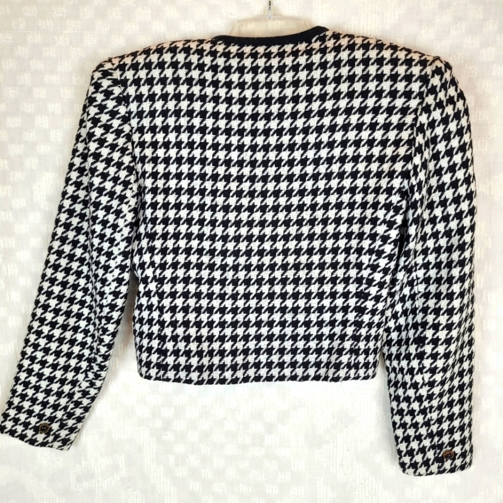 Carissa Jeffrey vintage black white houndstooth cropped lined blazer 80's lady 6 - Picture 4 of 12